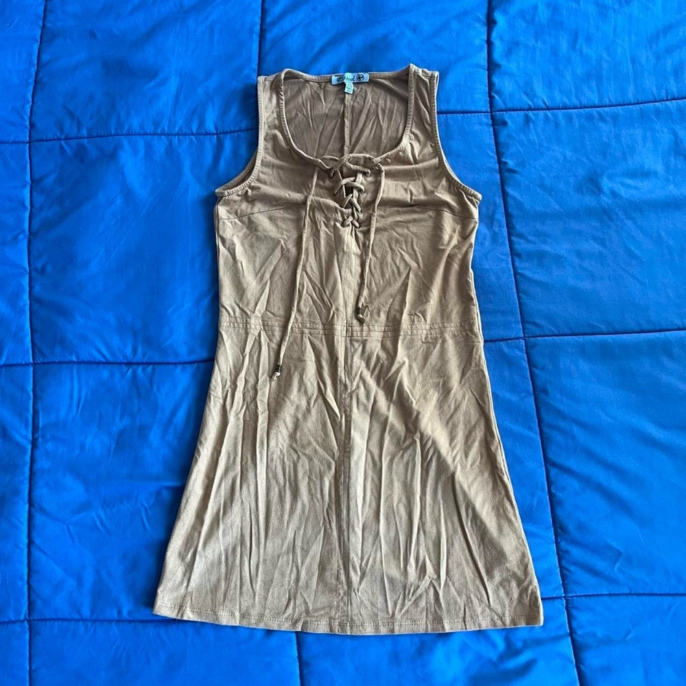 Tan Lace Up Mini Dress